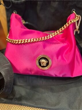 Versace Hot Pink Medusa Chain Hobo Bag